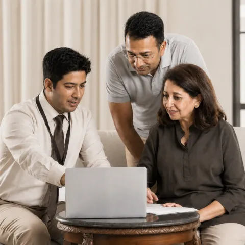 Design team reviewing architectural plans
